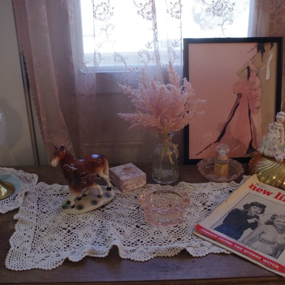 Beautiful Vintage Light Pink Cherry Blossom Depression Glass Bowl By Jeannette - Picture 4 of 13